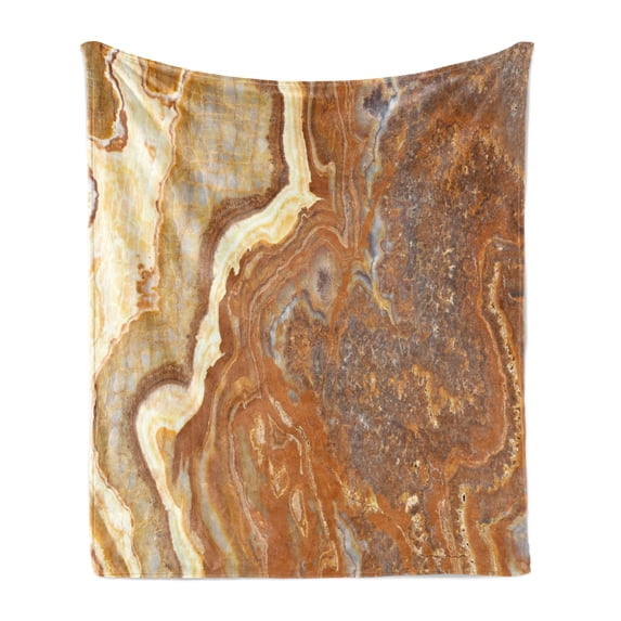 Marble Print Soft Flannel Fleece Throw Blanket, Unique Earthen Toned Mother Earth Natural Travertine Structures, Cozy Plush for Indoor and Outdoor Use, 50" x 60", Cinnamon Earth Yellow, by Ambesonne