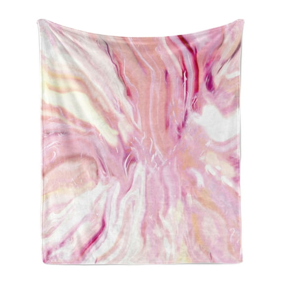 Marble Print Soft Flannel Fleece Throw Blanket, Watercolor Brushstroke Style Hazy Mixed Colors in Murky Display, Cozy Plush for Indoor and Outdoor Use, 70" x 90", Magenta Coral Cream, by Ambesonne