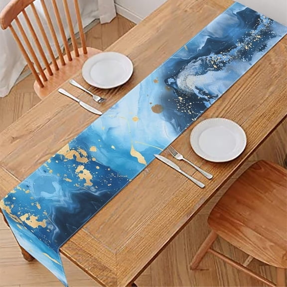 Marble Print Table Runner 12×108 Inches Farmhouse Style Washable Spring Fall Table Runners 108 Inches Long Decor for Kitchen Dining Room Indoor and Outdoor