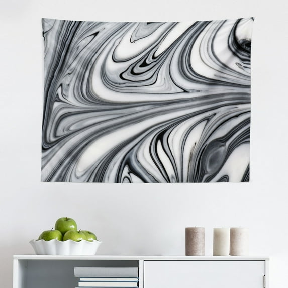 Marble Print Tapestry, Antique Stone Blurry Distressed Motley Fractal Effects Illustration Art, Fabric Wall Hanging Decor for Bedroom Living Room Dorm, 2 Sizes, Blue, by Ambesonne