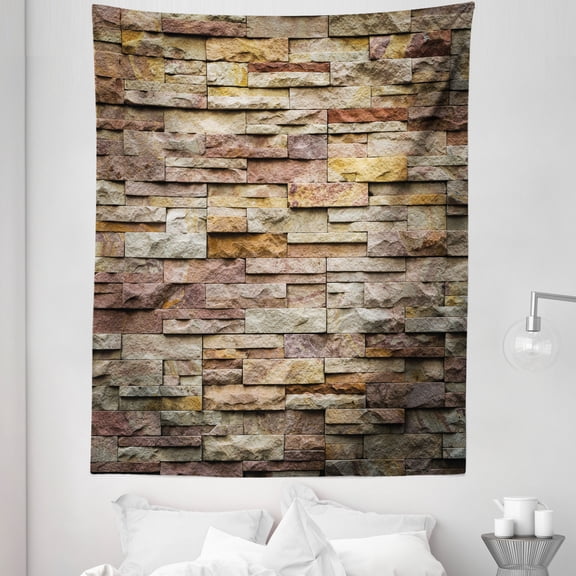 Marble Print Tapestry, Urban Brick Slate Stone Wall Rocks Featured Facade Architecture Town Picture, Fabric Wall Hanging Decor for Bedroom Living Room Dorm, 5 Sizes, Multicolor, by Ambesonne