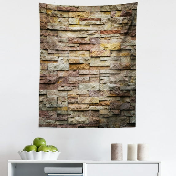 Marble Print Tapestry, Urban Brick Slate Stone Wall Rocks Featured Facade Architecture Town Picture, Fabric Wall Hanging Decor for Bedroom Living Room Dorm, 5 Sizes, Multicolor, by Ambesonne