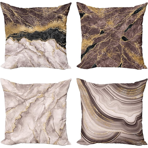 Marble Print Throw Pillow Cushion Case Pack of 4, Earthy Tones Inspired Design of Stone Surface Look Modern Stained, Modern Accent Double-Sided Digital Printing, 16", Taupe Pale Chocolate