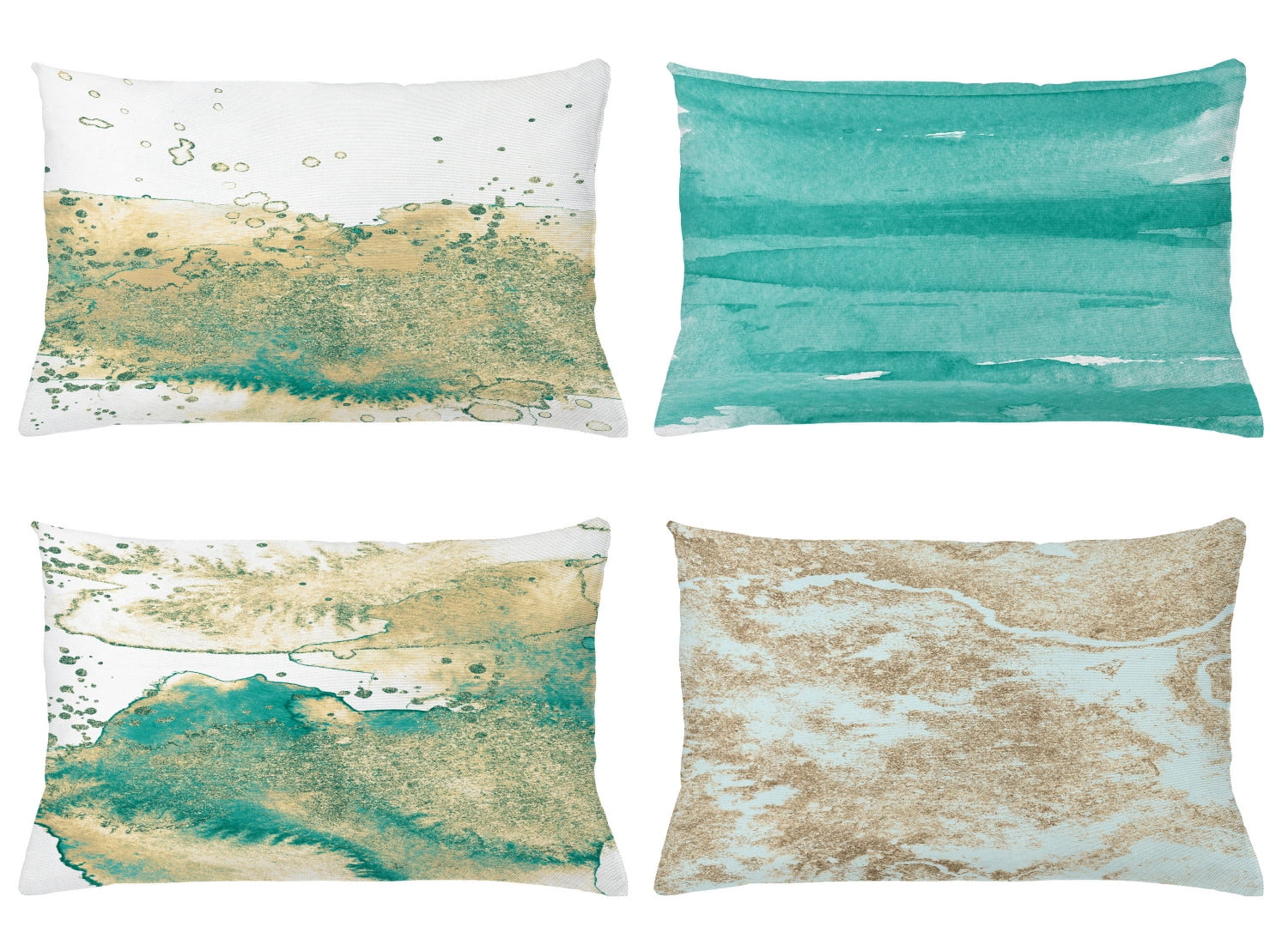 Set of 4 Dark Seafoam Beige Microfiber Rectangular Throw Pillows