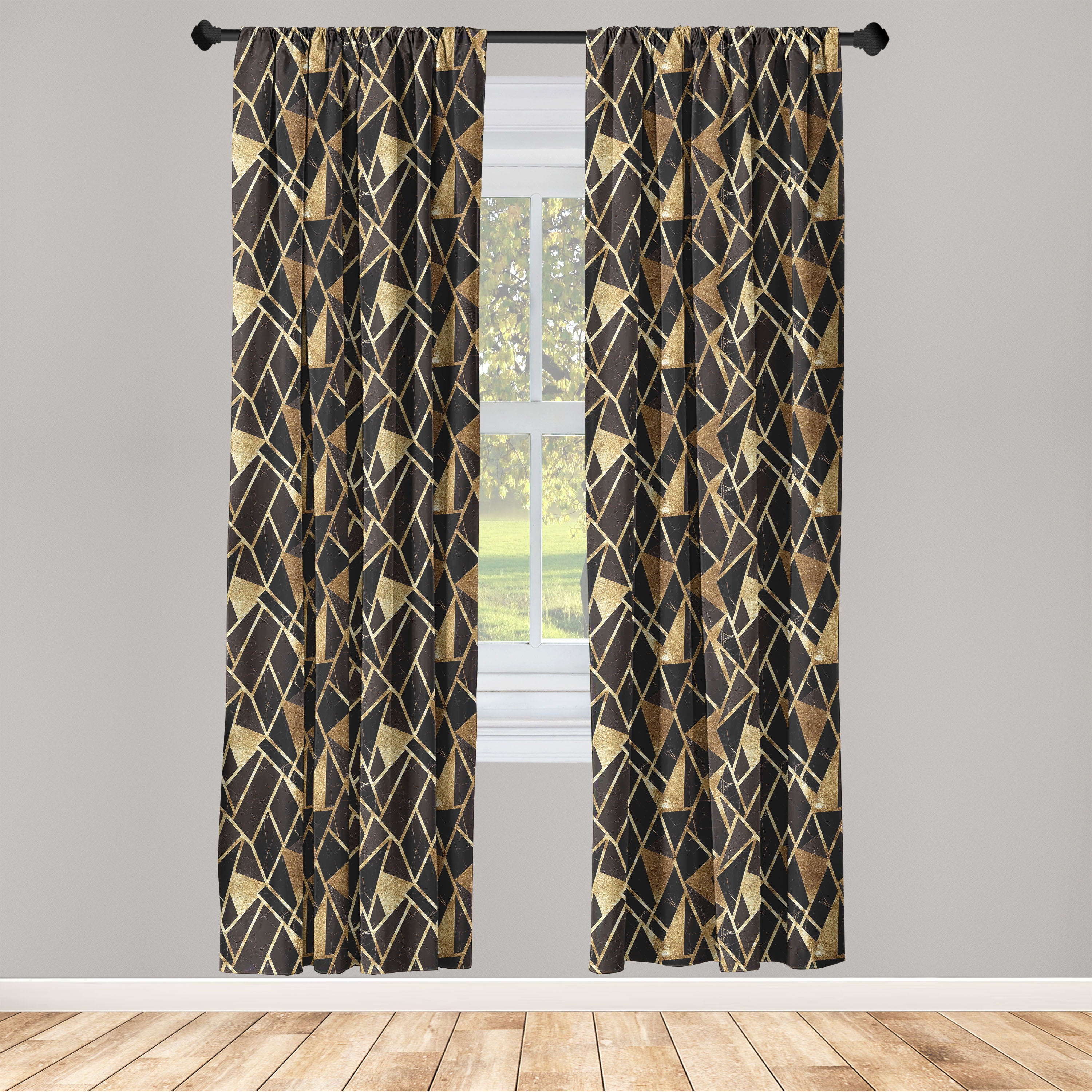 Marble Print Window Curtains, Asymmetrical Triangles Geometric Shapes