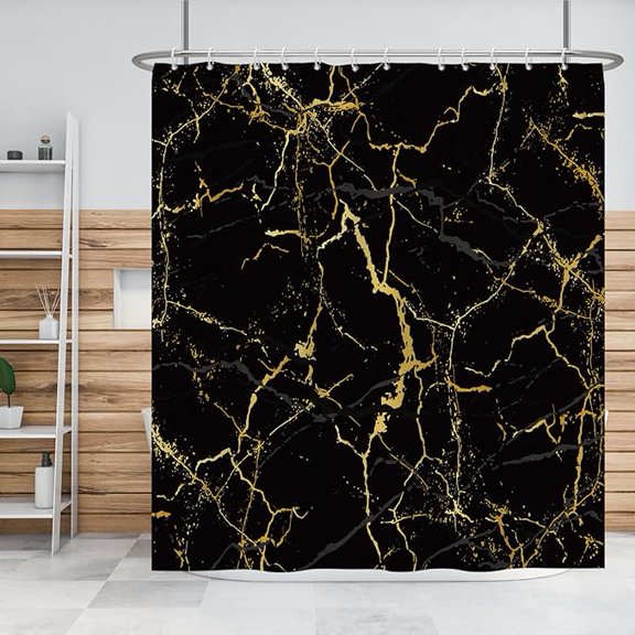 Marble Printed Shower Curtain Black Gold Grey Marble Printing Bathtub Bath Curtains Abstract Modern Art Shower Curtains Waterproof Bathroom Home Decor With Hooks 60"W x 72"L (Pack of 1)