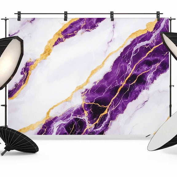 Marble Purple Backdrop for Photoshoot,Photography Photo Studio Background Wall Backdrop,Gold Foil Ceramic Style Cracks Scratches Back Drop Banner Panel for Portraits Wedding Live Streaming 7x5Ft