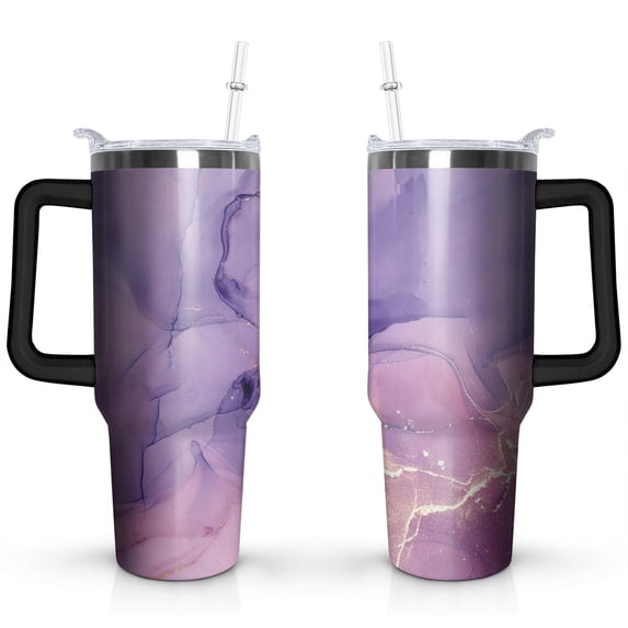 Marble Purple & Gold 40oz Stainless Steel Vacuum Insulated Tumbler with Lid and Straw for Water Iced Tea Coffee Smoothie and More