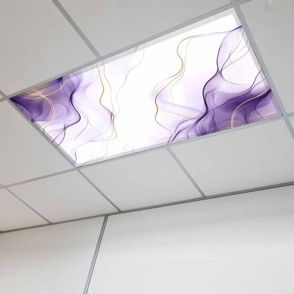 Marble Purple Magnetic Fluorescent Light Covers for Ceiling Lights 2x4Ft, Gold White Modern Gradient Ocean Ripple Office Classroom Kitchen Drop Ceiling Light Covers Lighting Filters Shade Panel 1Pack