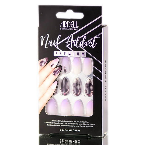 Marble Purple Ombre , Ardell Nail Addict Premium Artificial Nail Set , Hair Scalp Skin Body - Pack of 1 w/ SLEEK Teasing Comb