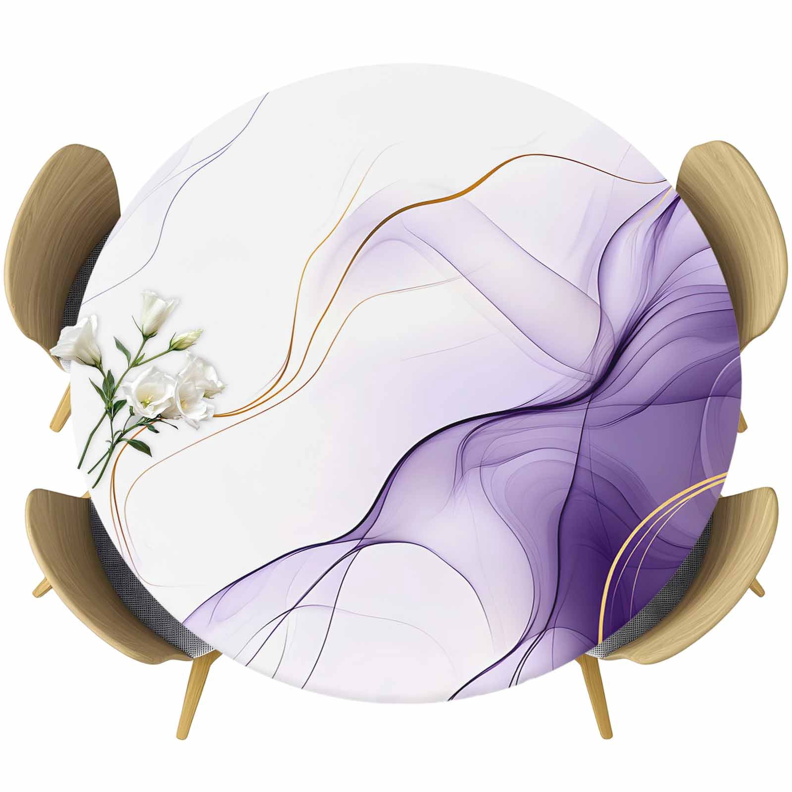Round Ripple Cloth Marble Purple Round Tablecloth, Fitted Table Cover with Elastic for 45 ...