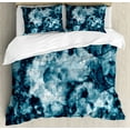 thumbnail image 1 of Marble Queen Size Duvet Cover Set, Antique Marble Stone with Blurry Distressed Motley Fractal Effects Illustration Artwork, Decorative 3 Piece Bedding Set with 2 Pillow Shams, Blue, by Ambesonne, 1 of 3