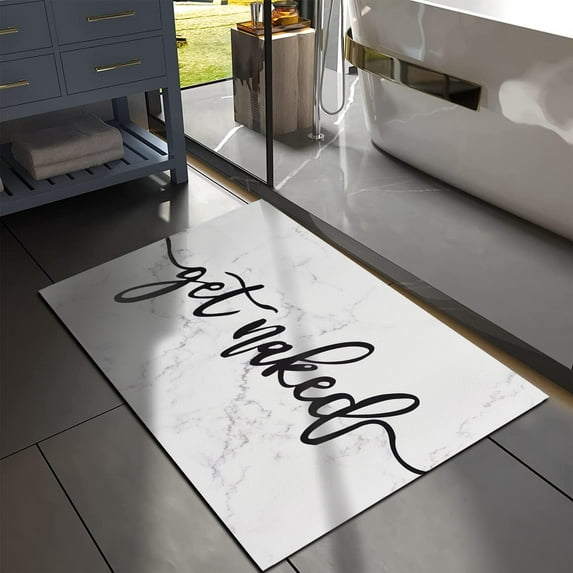 Marble Quick Dry Bath Mat, Funny Absorbent Non-Slip Bathroom Rugs Thin fit Under Door Bathroom Floor Mats for Bathtub, Shower Room, Sink