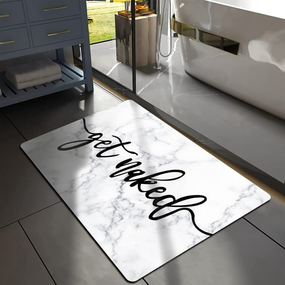 Marble Quick Dry Bath Mat, Funny Get Naked Bathroom Rugs Small fit Under Door Bathroom Floor Mats Absorbent Non-Slip for Bathtub, Shower Room, Sink