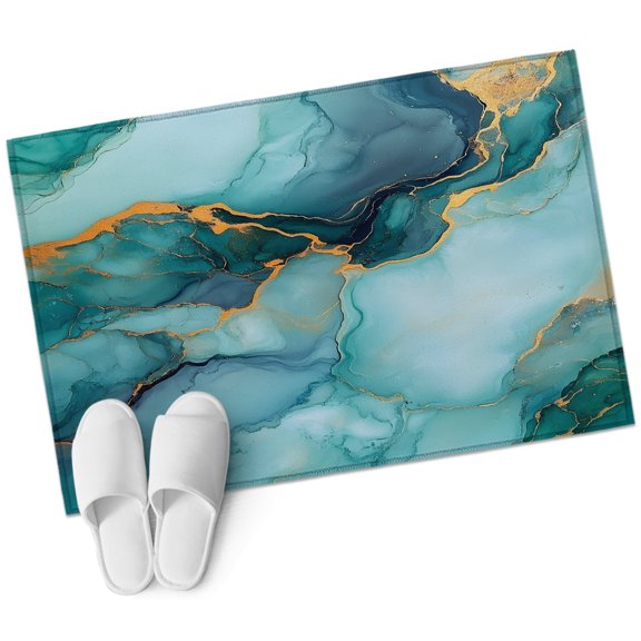 Marble Rectangle Area Rug 2x3ft Abstract Art Teal Green Gradient Cave Rock Golden Lines Washable Rugs for Living Room, Non Slip Soft Carpet for Bedroom Entryway Dining Room