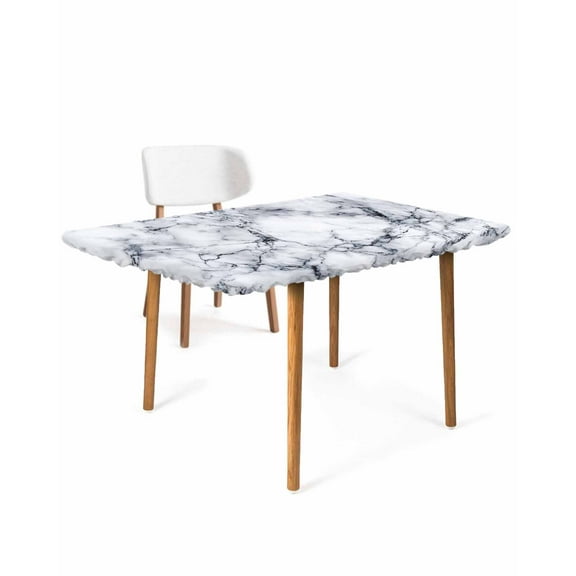 Marble Rectangle Tablecloth, Waterproof Elastic Fitted Table Covers for 4 Foot Tables, 24x50inch Decorative Tablecloths for Picnic, Camping, Indoor, Outdoor, Grey Blue Modern Scenery Rock Cave Crack