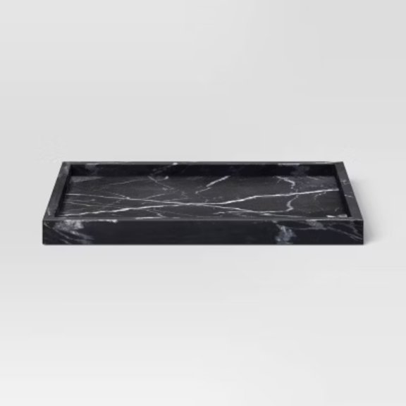 Marble Rectangle Tray Black: Elegant Home Decor, Raised Sides, Tabletop Display