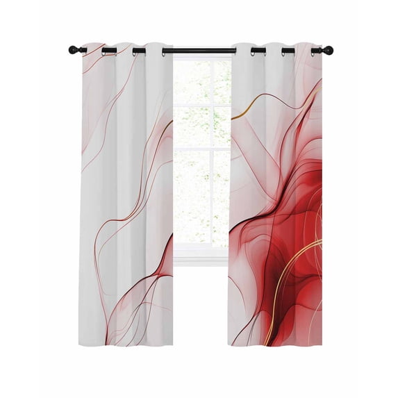 Marble Red Blackout Curtains, Light Blocking Print Window Curtains, Gold White Modern Gradient Ocean Wavy Ripple Thermal Insulated Window Drapes for Living Room Kitchen Cafe 2 Panels, 84"W x 63"L