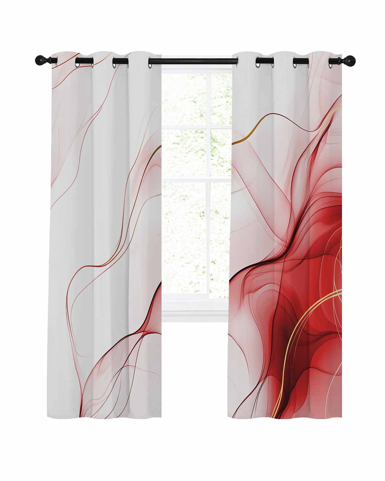 Marble Red Blackout Curtains, Light Blocking Print Window Curtains ...