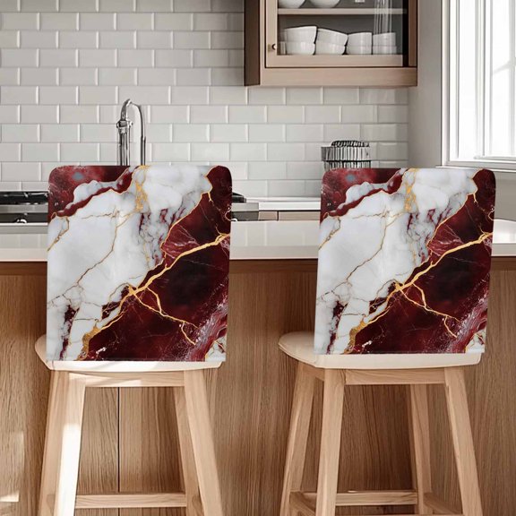 Marble Red Chair Back Cover for Dining Room Set of 4,Modern Abstract Gold White Brick Stone Motif Removable Kitchen Chair Slipcovers,Washable Seat Protector for Restaurant Party Banquet Wedding