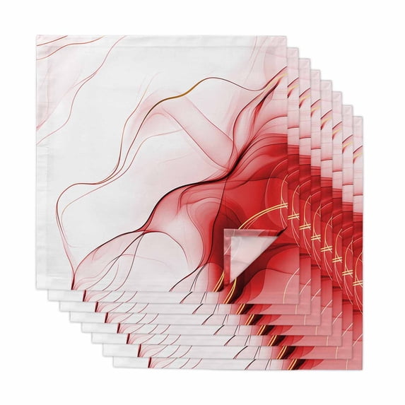 Marble Red Cloth Napkins, Gold White Modern Gradient Ocean Wavy Ripple Washable and Reusable Dinner Napkins Set of 8, Table Napkin for Kitchen Party Birthday Wedding Hotel Housewarming 20"x20"