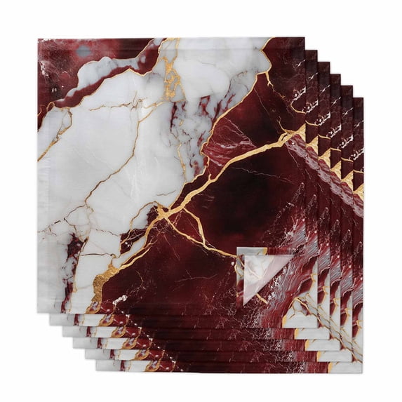 Marble Red Cloth Napkins, Modern Abstract Gold White Brick Stone Motif Washable and Reusable Dinner Napkins Set of 6, Table Napkin for Kitchen Party Birthday Wedding Hotel Housewarming 20"x20"