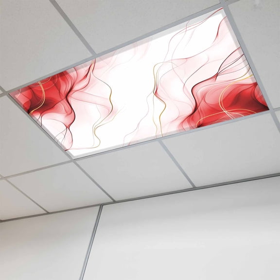Marble Red Magnetic Fluorescent Light Covers for Ceiling Lights 2x4Ft,Gold White Modern Gradient Ocean Wavy Ripple Office Classroom Kitchen Drop Ceiling Light Covers Filters Shade Panel 1Pack