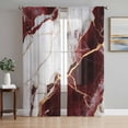 thumbnail image 1 of Marble Red Semi Sheer Window Curtains 108 Inches Long, Modern Abstract Gold White Brick Stone Motif Rod Pocket Voile Silky Chiffon Curtain Light Filtering Drapes for Living Room, 52"x108", 2 Panels, 1 of 9