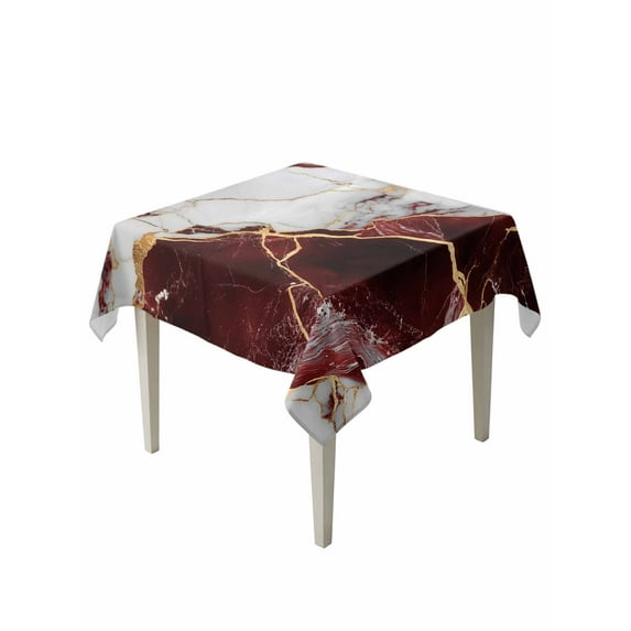 Marble Red Table Cloth, Modern Abstract Gold White Brick Stone Motif Waterproof Tablecloth for Square Tables, Reusable Washable Fabric Table Cover for Restaurant Kitchen Dining Tables 60"x60"