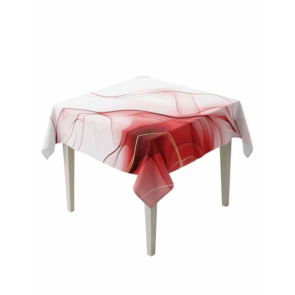 Marble Red Table Cloth, Waterproof Tablecloth for Square Tables, Gold White Modern Gradient Ocean Wavy Ripple Reusable Washable Fabric Table Cover for Restaurant Kitchen Dining Tables 54"x54"