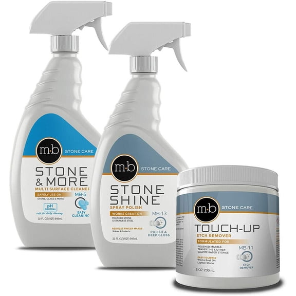 Marble Repair Kit MB-5 Multi-Surface Cleaner, MB-13 Stone Shine Spray Polish & MB-11 Touch Up Etch Remover Ready to Use Bundle (1Quart / 32FL OZ, & 8OZ)