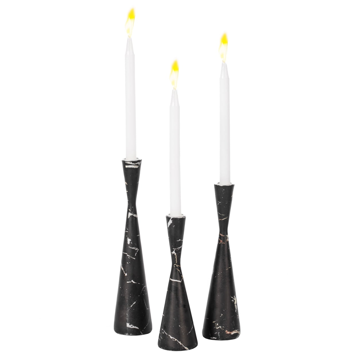 Elegant Gray Marble Resin Taper Candlestick Trio for Tabletop Decor