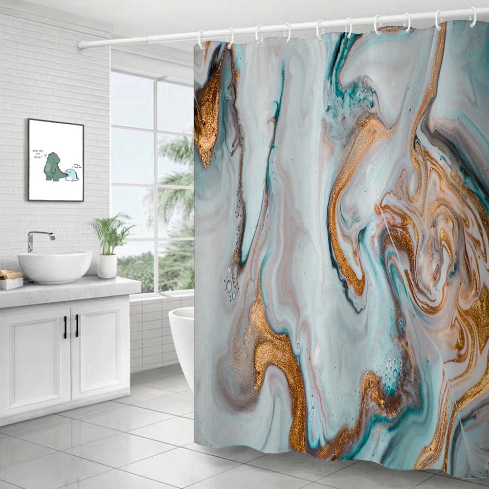Marble Ripple Shower Curtains Abstract Striped Waterproof Bath Curtains