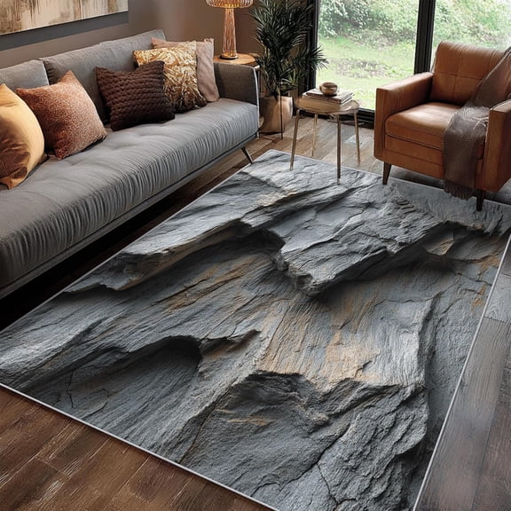 Marble Rock Stone Grey Area Rug, Modern Design Carpet, Washable Non Slip Soft Low Pile, Living Room Bedroom Kitchen Office Mat 5x8ft