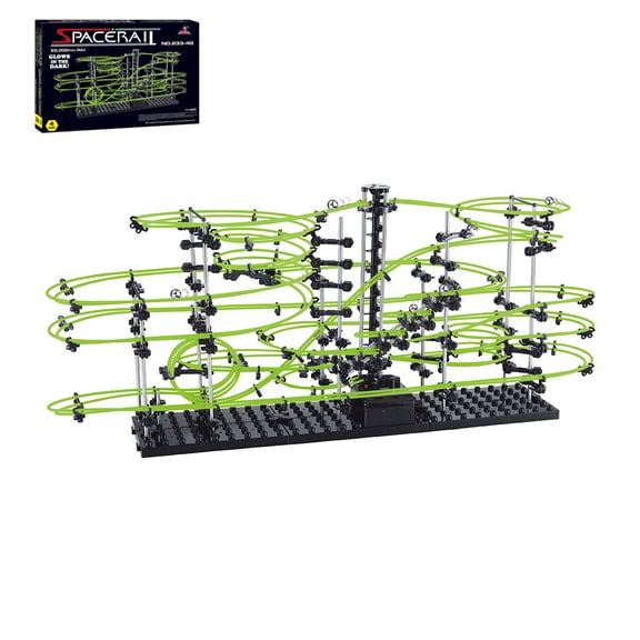 Marble Roller Coaster Kit Level 4, 502pcs Glow in The Dark Marble Run with 4 Steel Balls, Advanced DIY Space Track Set