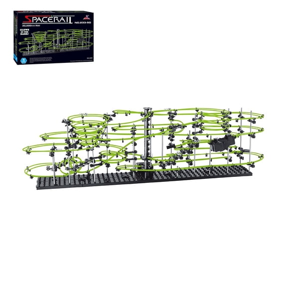 Marble Roller Coaster Kit Level 5, 682pcs Glow in The Dark Marble Run with 5 Steel Balls, Expert DIY Space Track Building Set