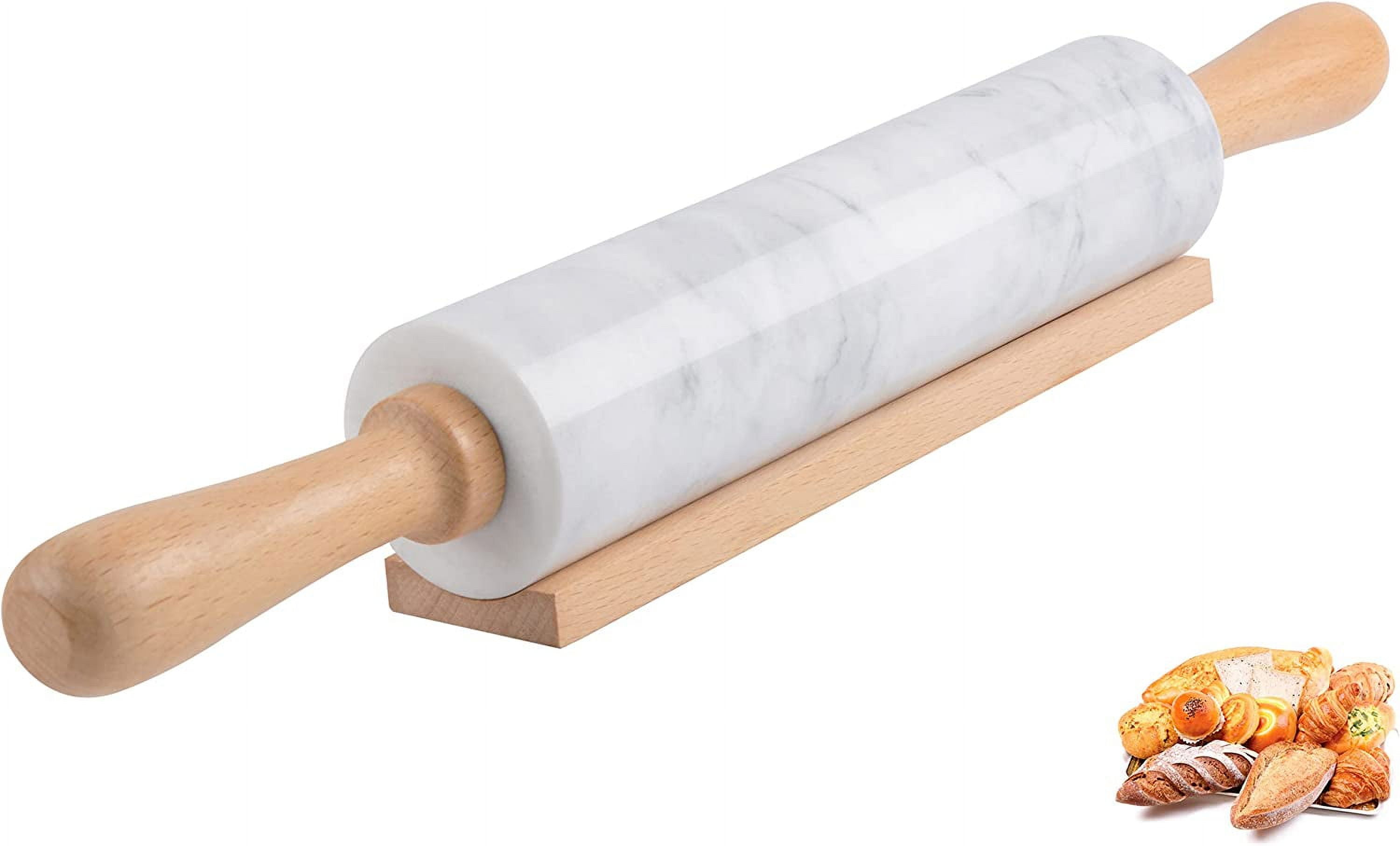 17-Inch Marble Rolling Pin With Wooden Handles & Stand | Dough Roller For Baking Pizza, Pies, Pastries, Cookies - View #7