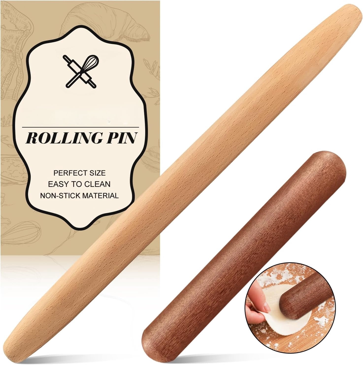 17-Inch Marble Rolling Pin With Wooden Handles & Stand | Dough Roller For Baking Pizza, Pies, Pastries, Cookies - View #4