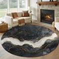 thumbnail image 1 of Marble Round Area Rug 5 FT, Non Slip Bedroom Rugs, Black Grey Modern Luxury Gold Washable Soft Circular Carpet Non-Shedding Floor Mat for Kitchen Dining Room Foyer Balcony Dorm, 1 of 8