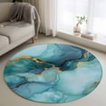 thumbnail image 1 of Marble Round Area Rugs 3 ft, Abstract Art Teal Green Gradient Cave Rock Golden Lines Washable Small Area Rug with Non-Slip Sturdy Edge Binding Round Front Door Mat Floor Carpet for Entryway, 1 of 9