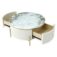thumbnail image 1 of Marble Round Coffee Table Modern Round with 2 Drawers 4 Drawers Marble Pattern Center Sofa Table for Living Room Apartment Home Office (31.5"L x 31.5"W x 16.7"H) White, 1 of 8
