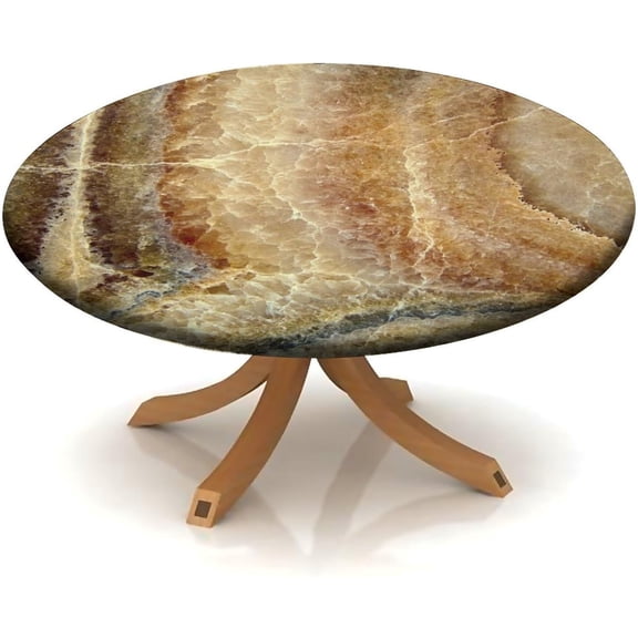 Marble Round Fitted Tablecolth with Elastic Edge, Onyx Stone Pattern Fitted Table Cover Table Cloth for Kitchen Indoor Dining Outdoor Party Patio, Fits Tables up to 48" Diameter, Rustic Style