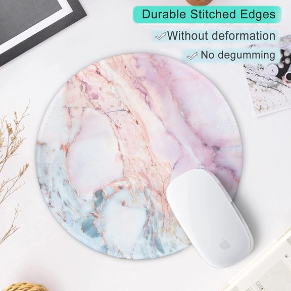 Marble Round Mouse Pad Pink Marble Customized Premium-Textured Washable Desktop Protection Mouse Mat with Non-Slip Rubber Base 7.877.870.12 inches, Pink Marble