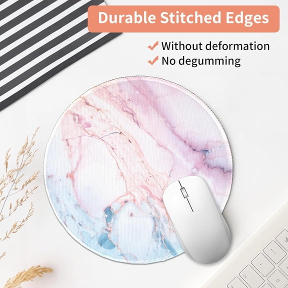 Marble Round Mouse Pad, Pink Marble Customized Premium-Textured Washable Desktop Protection Mouse Mat with Non-Slip Rubber Base 7.877.870.12 inches