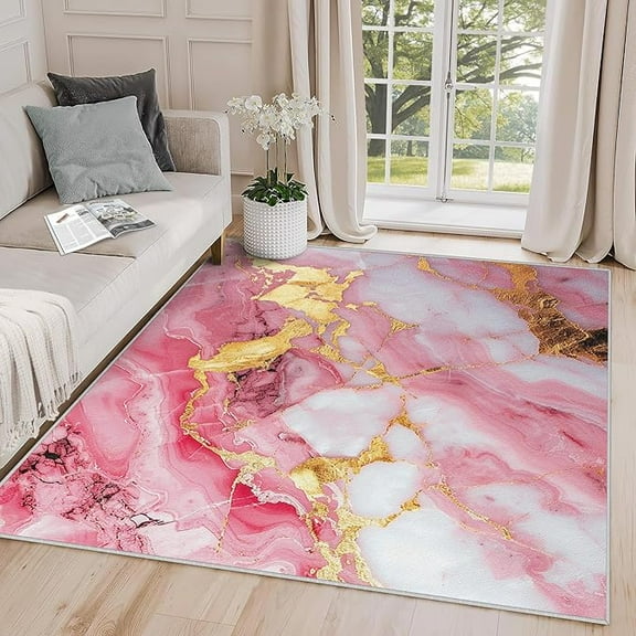 Marble Rug - Marble Rug, Pink Gold White Area Rug, Abstract Modern Luxury Carpet, Washable & Non Slip & Soft Large Rugs, Marble Home Decor Gifts 2' x 3'