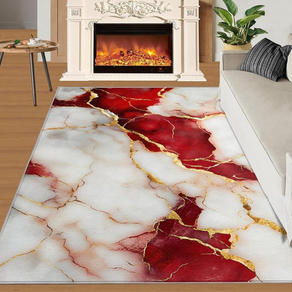 Marble Rugs for Living Room,Burgundy Marble Area Rug Home Decor, Red Grey Bedroom Rug, Non Slip Indoor Carpet Gifts-5' x 8'