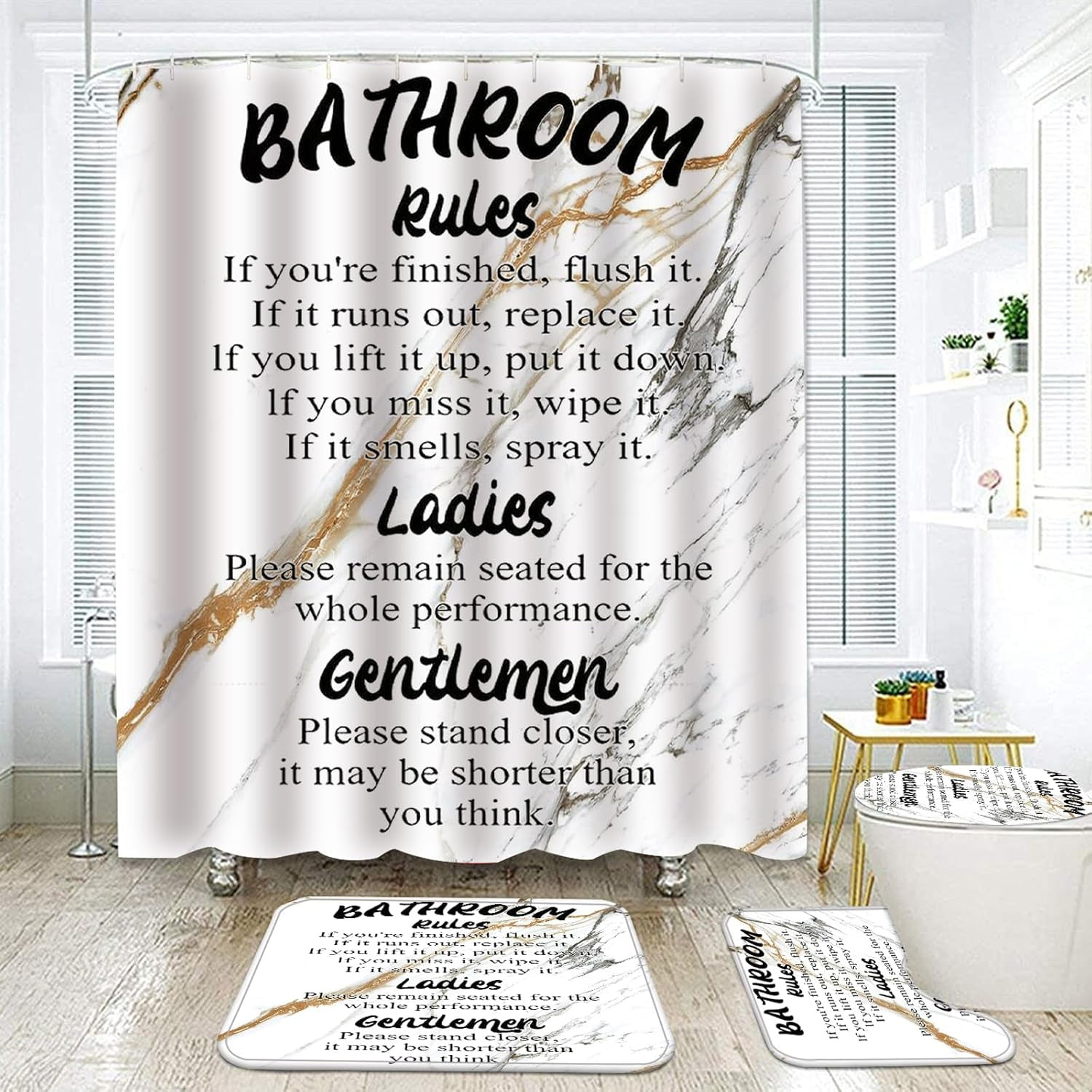 Marble Rules Shower Curtain Sets for Bathroom Decor, 72x72 Inches with Rugs and Accessories, Waterproof Machine Washable Bath Curtain… (Curtain Set-Relax)