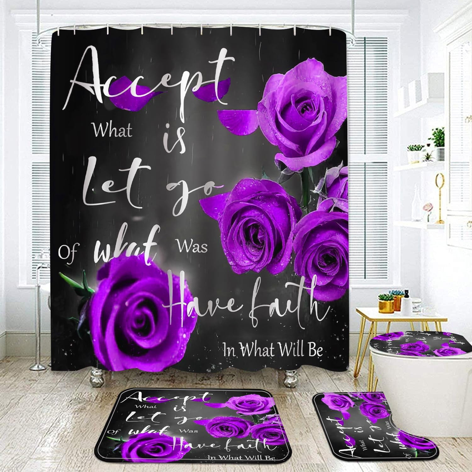 Marble Rules Shower Curtain Sets for Bathroom Decor, 72x72 Inches with Rugs and Accessories, Waterproof Machine Washable Bath Curtain… (Curtain Set-Relax)