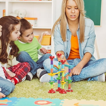 Marble Run, 50 Pcs Educational Construction Marble Maze Block Toy Set(30 Glass Marbles), Marble Run for Kids Ages 6-12, Parent-Child Game and Great Gift for Kids.
