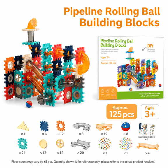 Marble Run Building Blocks Window Track Ball Slide STEM Learning Toy 125PCS Carry Box Ages 5-7 Christmas Gift